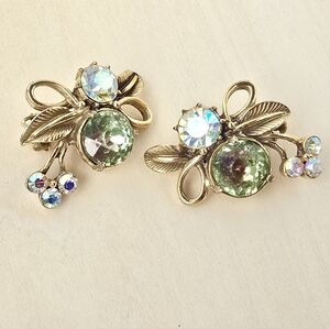 Vintage Florenza Bronze Rhinestone Clip Ons
